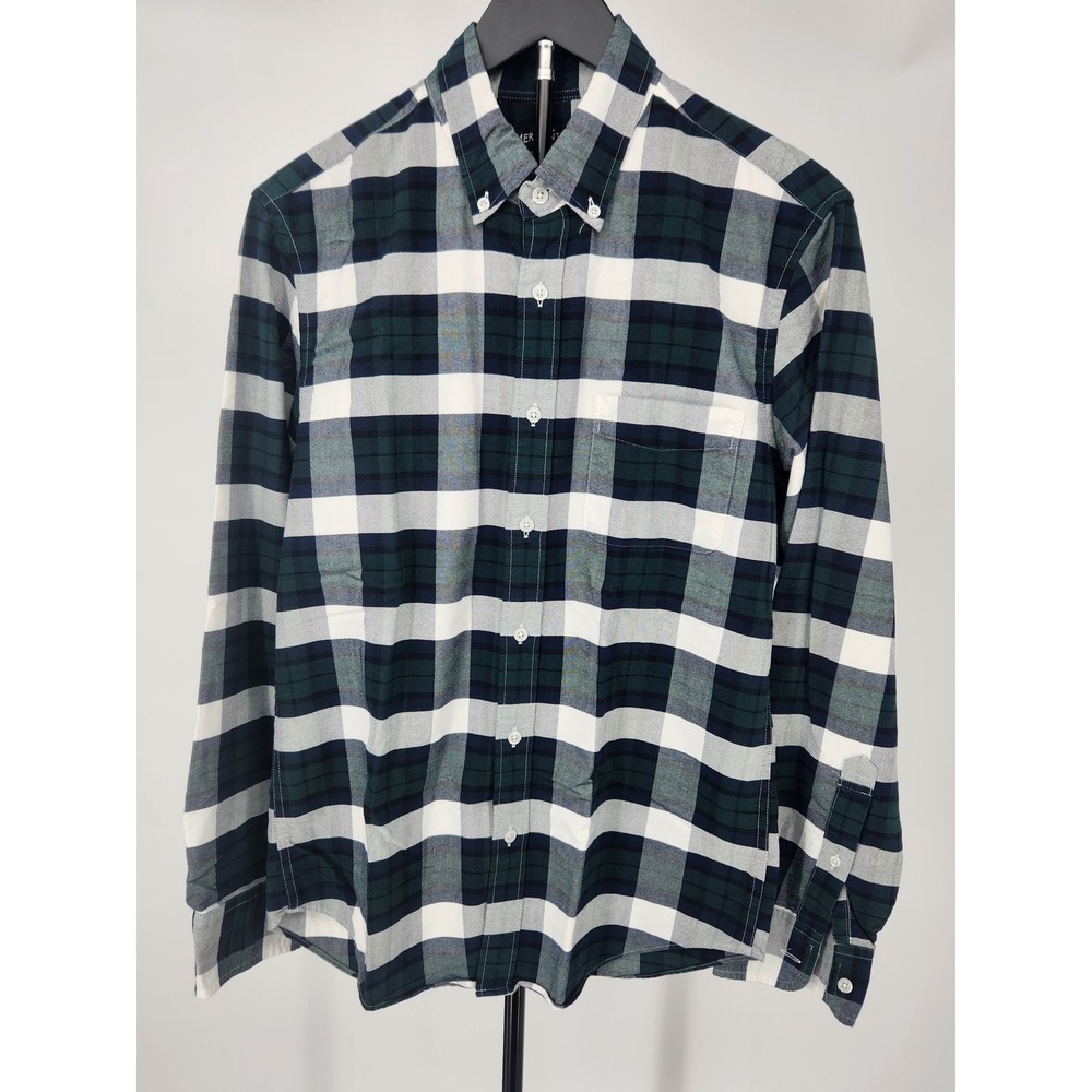 J.Crew Mercantile Flex Mens Medium Plaid Button Down Shirt Navy Green White